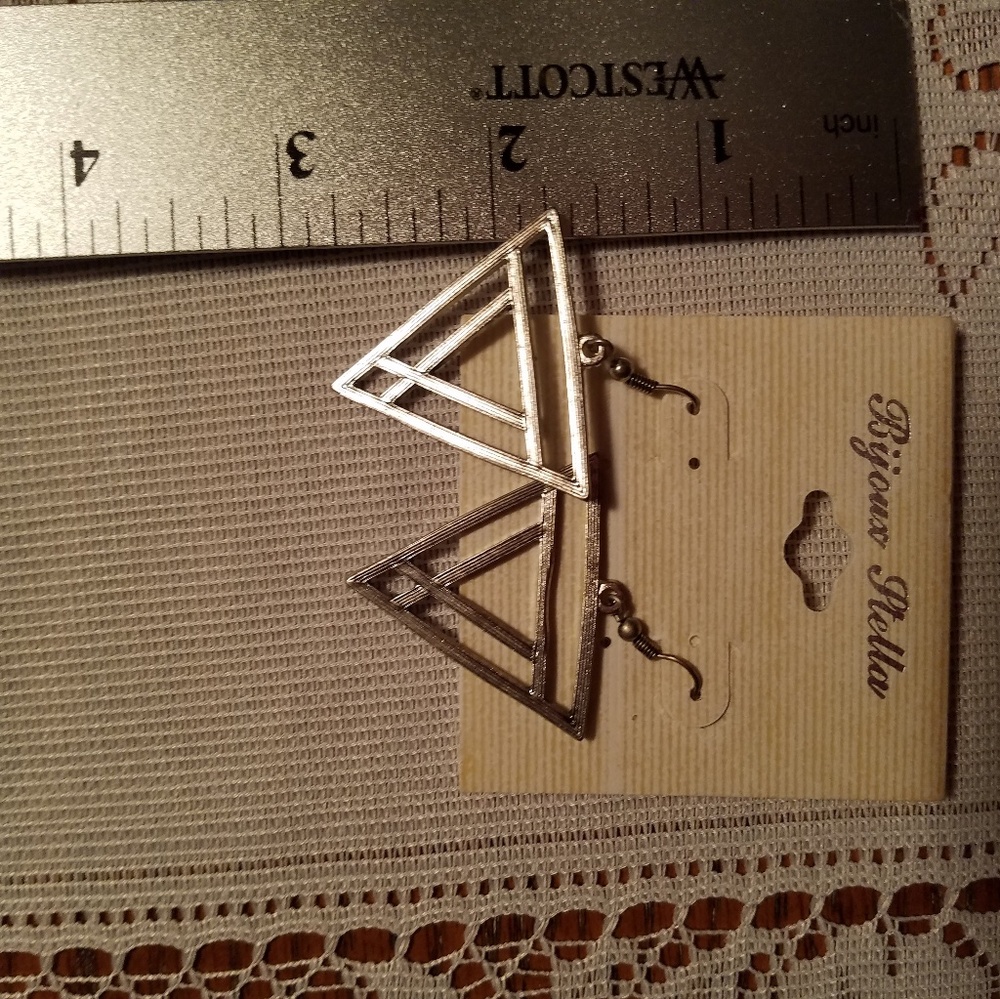 Silver Triangle Earrings - Picture 6 of 7